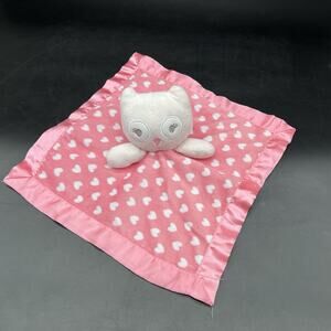 Cuddle Time Pink Owl Lovey Security Blanket Heart Print Satin Like Bottom